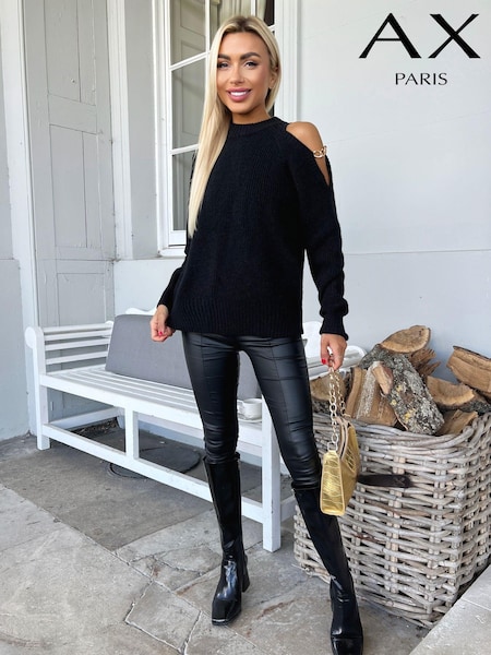 AX Paris Cut Out Shoulder Chain Detail Knit Black Jumper (E48332) | €28