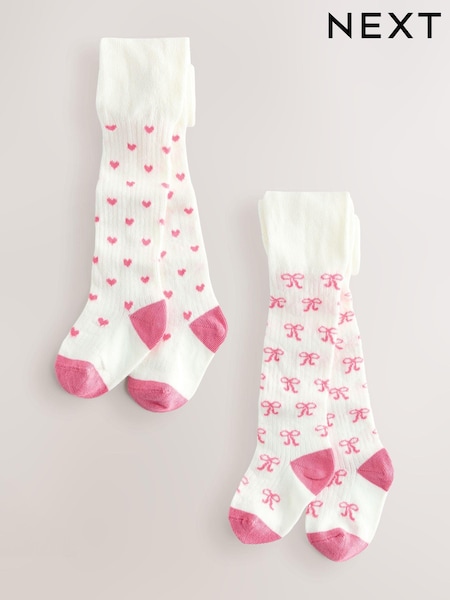 Blanco con corazones - Baby Tights 2 Pack (0-18mths) (E48347) | 12 €