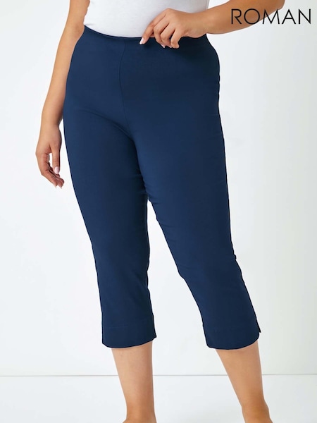 Roman Blue Curve Cropped Stretch Capri Trousers (E48377) | ₪201