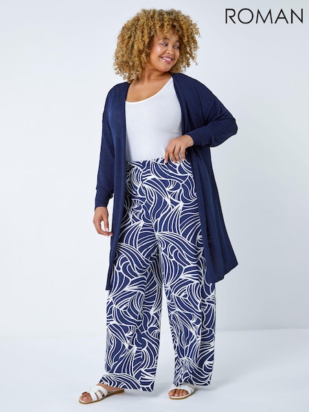 Roman Blue Linear Print Palazzo Trousers (E48403) | €20
