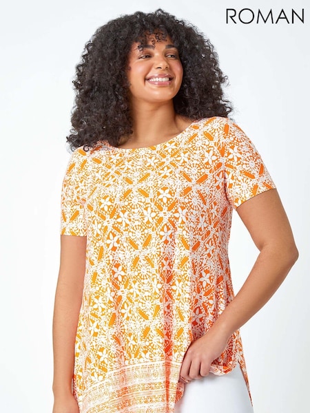 Roman Orange Tile Print Stretch Top (E48409) | 198 QAR