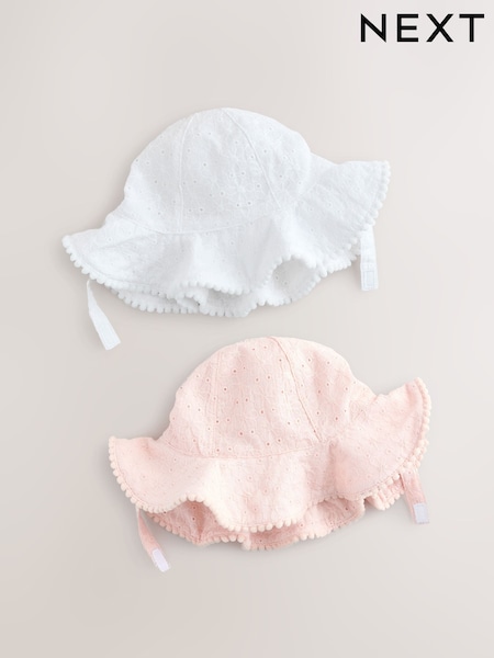 Pink/White Baby 100% Cotton Summer Hat 2 Pack (0mths-2yrs) (E48411) | €19