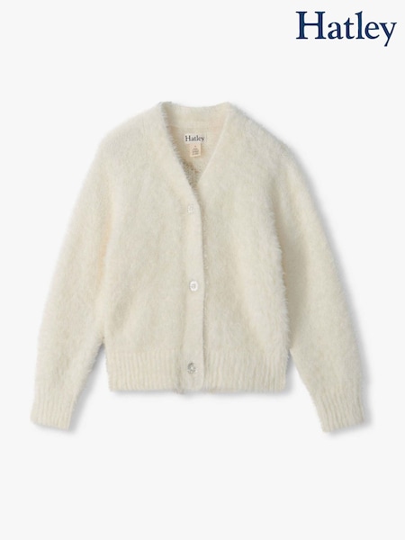 Natural - Hatley Gold Heart Fuzzy Shrunken Cardigan