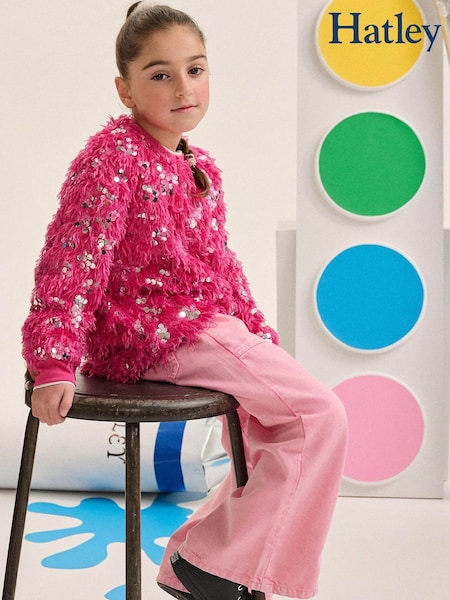 Pink - Hatley Silver Sequins On Fuchsia Feathers Pullover Sweat Top
