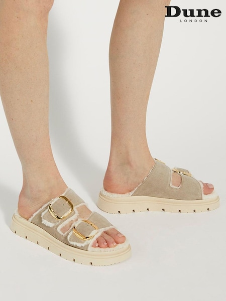 Dune London Cream Lodge Faux Shearling Flat Sandals (E48509) | €126