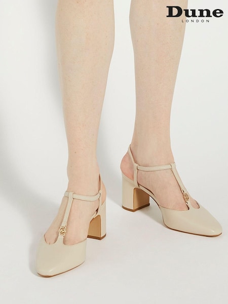 Dune London Cream Dominate Branded T-Bar Open Courts (E48516) | €60
