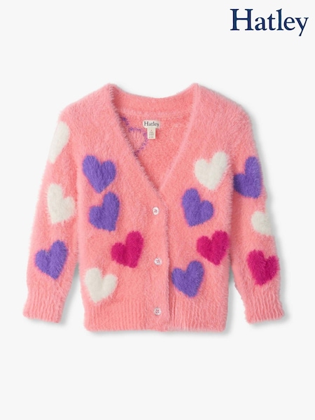 Pink - Hatley Jumbo Hearts Fuzzy Cardigan