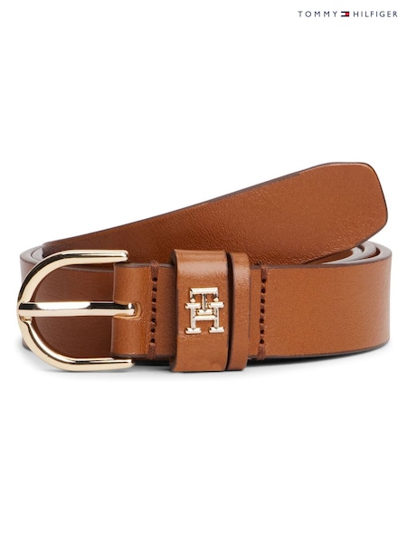 Brown - Tommy Hilfiger Essential Monogram Leather Belt