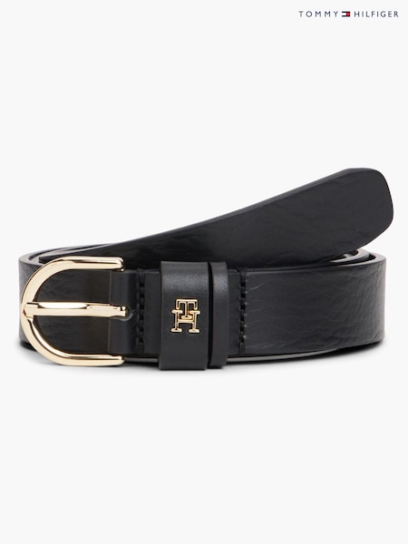 Black - Tommy Hilfiger Essential Monogram Leather Belt