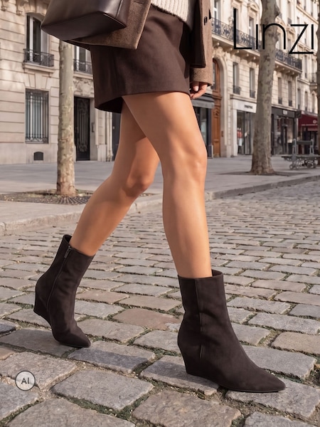 Brown - Linzi Gallery Wedge Heel Ankle Boots
