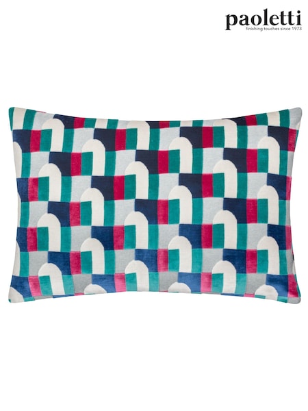Riva Paoletti Gold Blue Keela Cut Velvet Cushion (E48615) | $30