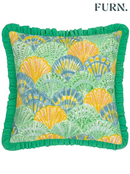 Furn Green 100% Cotton Clam Shells Frilled Cushion (E48633) | €31