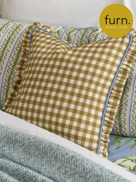 Furn Gold 100% Cotton Maude Gingham Reversible Piped Cushion (E48643) | 119 QAR