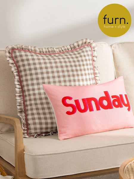Furn Natural 100% Cotton Maude Gingham Reversible Piped Cushion (E48649) | €34