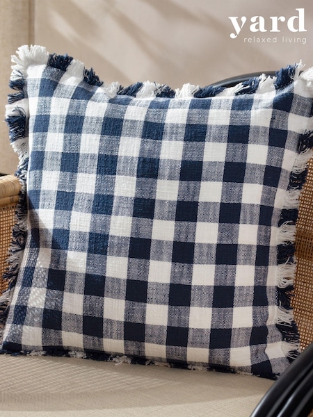 Yard Navy Barton Check Yarn Dyed 100% Cotton Cushion (E48651) | €40