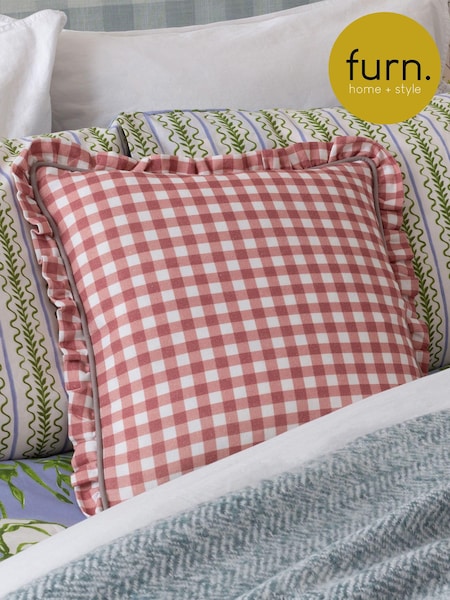 Furn Rose 100% Cotton Maude Gingham Reversible Piped Cushion (E48674) | €34