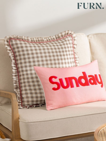 Furn Pink 100% Cotton Sunday Embroidered Cushion (E48675) | €29