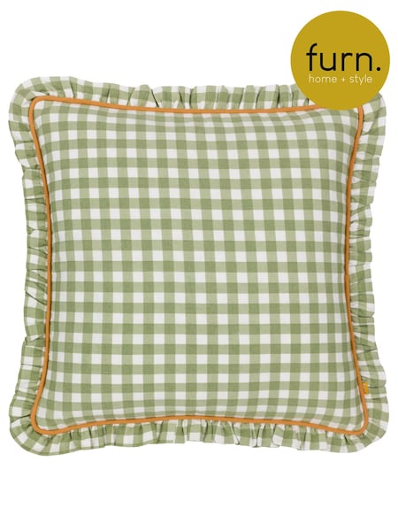 Furn Sage 100% Cotton Maude Gingham Reversible Piped Cushion (E48681) | €34