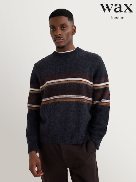 Gris - Regular Wax London Wilde Crew Brush Bold Stripe Jumper