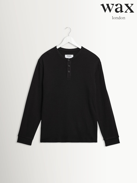 Negro - Regular Wax London Caleb Waffle Henley Sweat Top