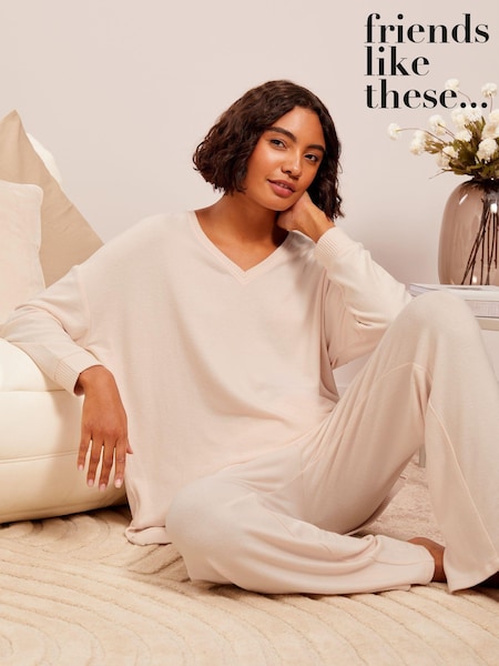 Friends Like These Cream Loungewear V Neck Cosy Long Sleeve Jumper (E49331) | €20