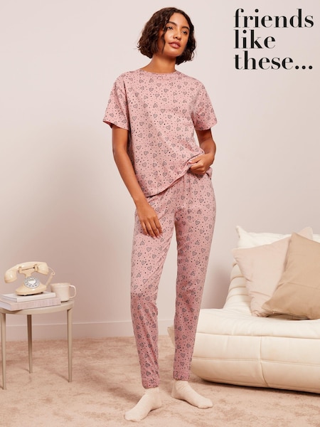 Friends Like These Pink Embrodiered Heart Tee And Leggings Lounge Set (E49335) | €26