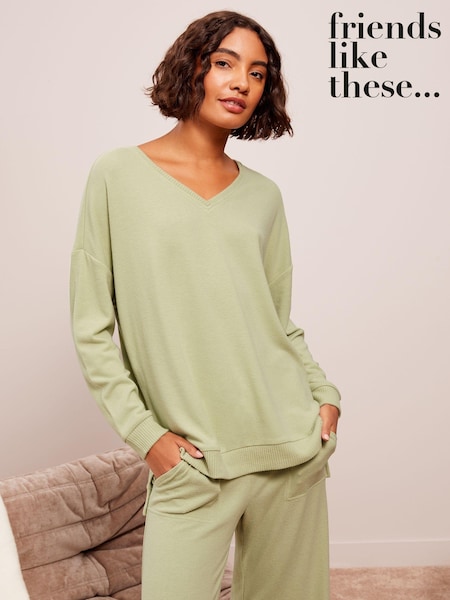 Friends Like These Green Loungewear V Neck Cosy Long Sleeve Jumper (E49339) | €20