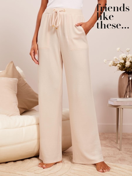 Friends Like These Cream Wide Leg Loungewear Trousers (E49340) | $34