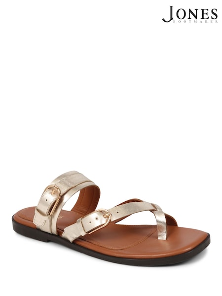 Jones Bootmaker Glint Leather Toe Post Brown Sandals (E49520) | €50
