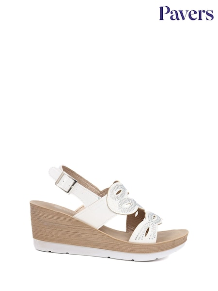 Pavers White Adjustable Wedge Heel Sandals (E49523) | €43