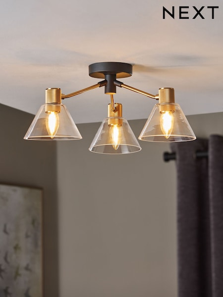 Brass Denver 3 Light Flush Fitting Ceiling Light (E49560) | €112