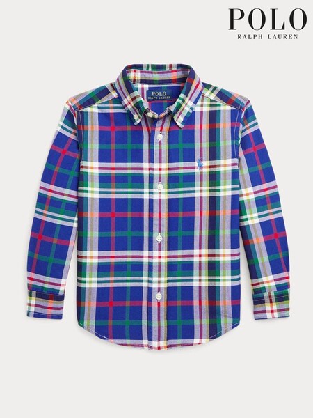 Polo Ralph Lauren Boys Blue/White 100% Cotton Plaid Oxford Shirt (E49568) | 313 LEI