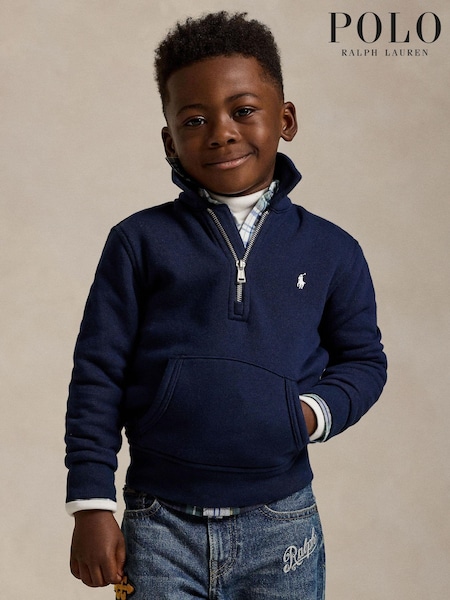 Bleumarin - Polo Ralph Lauren Băieți Quarter Zip Jersey Hanorac (E49584) | 330 LEI