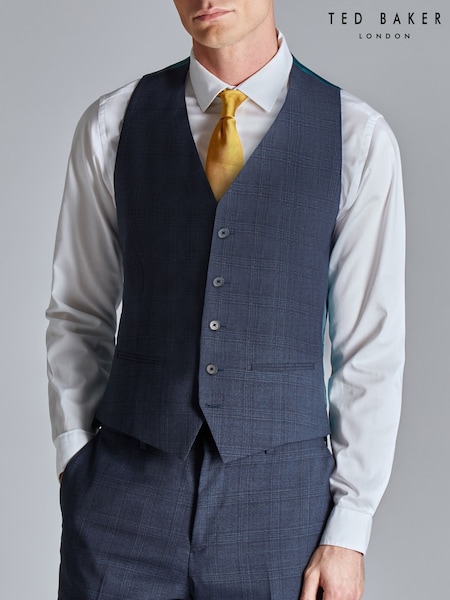 Ted Baker Tailoring Blue Ara Textured Check Slim Fit Waistcoat (E49630) | R$ 1,085