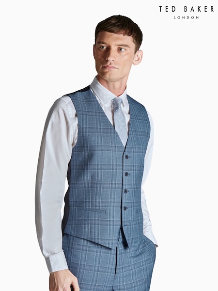 Ted Baker Tailoring Large Blue Alder Check Slim Fit Waistcoat (E49645) | R$ 1,085