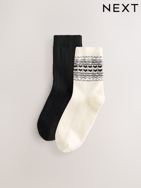 Črna/kremna barva - Fairisle Pattern Ankle Socks Containing Cashmere 2 Pack (E49652) | € 7