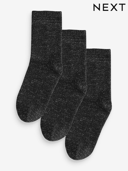 Black Sparkle Heavyweight Ankle Socks 3 Pack (E49653) | €7