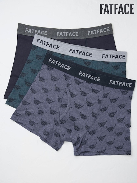FatFace Blue Highland Cow Cotton Boxers 3 Pack (E50019) | €19.50