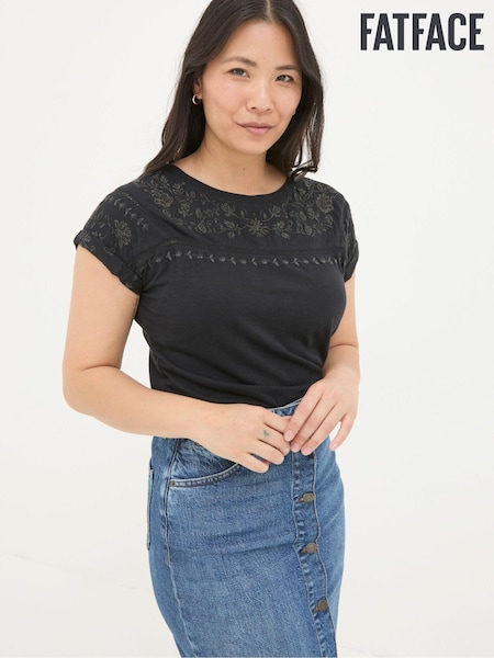 FatFace Ivy Black Embroidered T-Shirt (E50091) | €23.50
