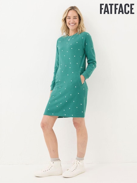 FatFace Georgia Green Embroidered Sweat Dress (E50094) | €46
