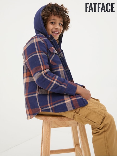 FatFace Navy Blue Check Shacket (E50112) | €26
