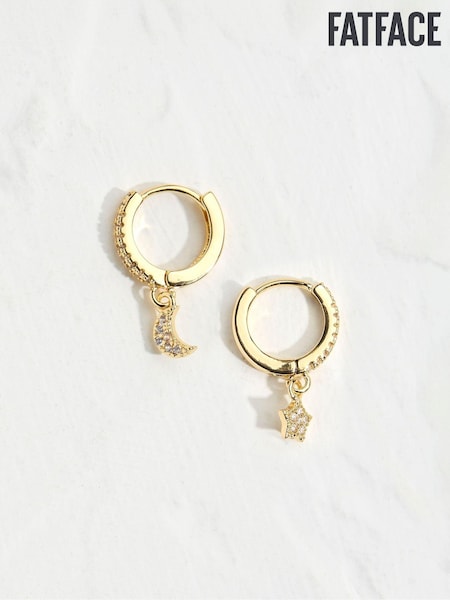FatFace Gold Tone Star Moon Huggies Earrings (E50175) | €6.50