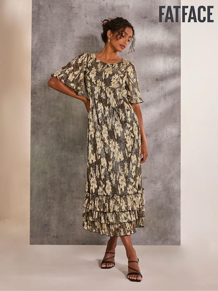 FatFace Lucia Gold Foil Plisse Maxi Dress (E50246) | €66