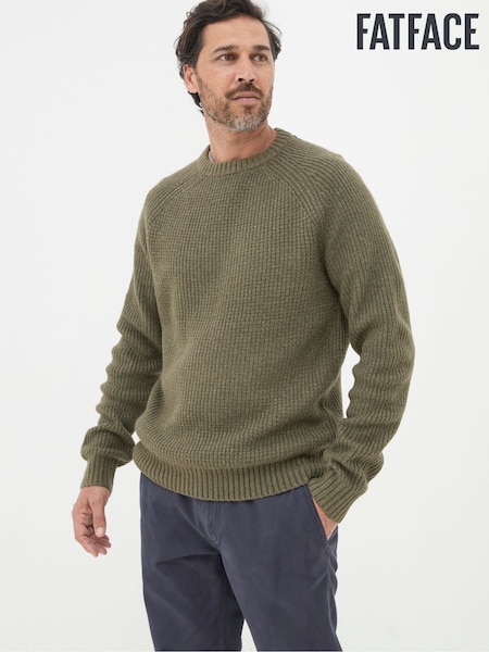FatFace Calder Khaki Green Crew Neck Jumper (E50344) | €42