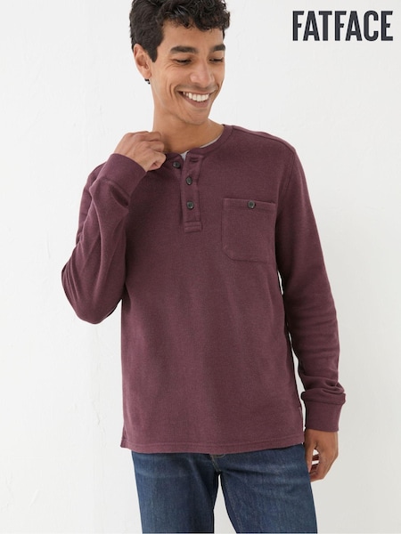 FatFace Burgundy Red Southbourne Long Sleeve Henley T-Shirt (E50351) | 195 QAR
