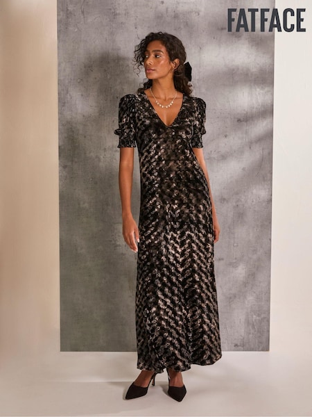 FatFace Mia Black Hammered Velvet Midi Dress (E50383) | €72