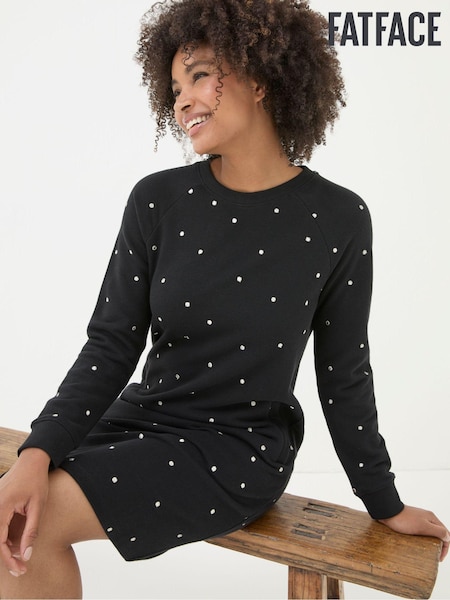 FatFace Georgia Black Embroidered Sweat Dress (E50405) | €47.50