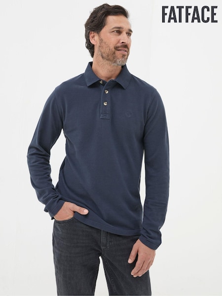 FatFace Navy Blue Long Sleeve Organic Pique Polo Shirt (E50451) | €26