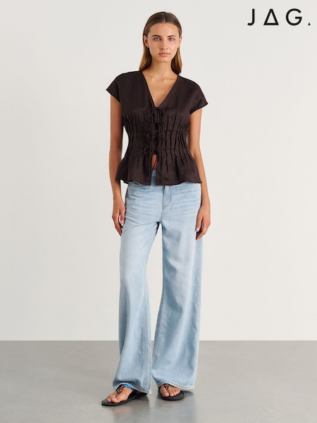 Ruskea - Jag Delphine Pintuck Linen Blouse