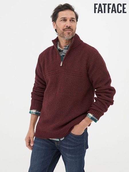 FatFace Calder Burgundy Red Half Neck Jumper (E50485) | €50